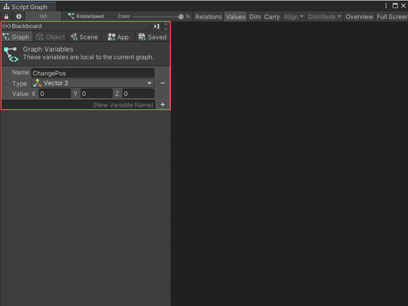 The Blackboard open to the Graph variables tab